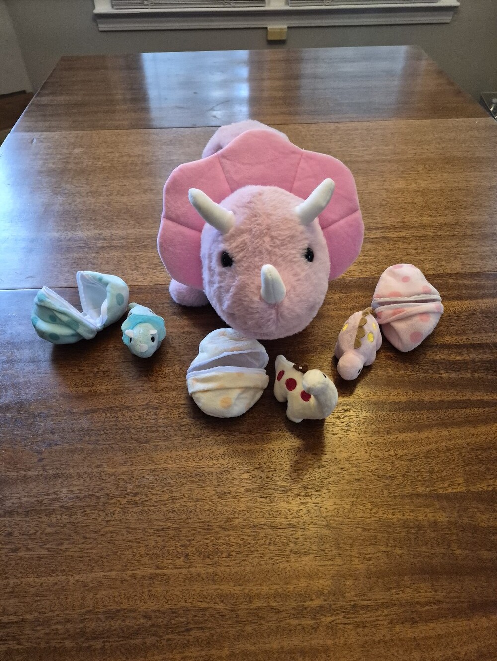 Pink Plush Triceratops  Stuffed Animal With 3 Babies - Soft Kids Toy